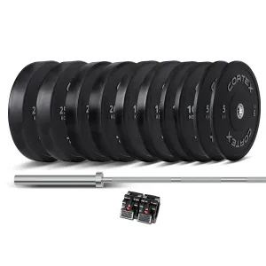 170kg Rubber Bumper Plate Set Olympic Barbell - Cortex