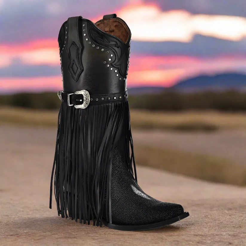 1GAXMA - Cuadra black western cowgirl sitgnray leather boots for women