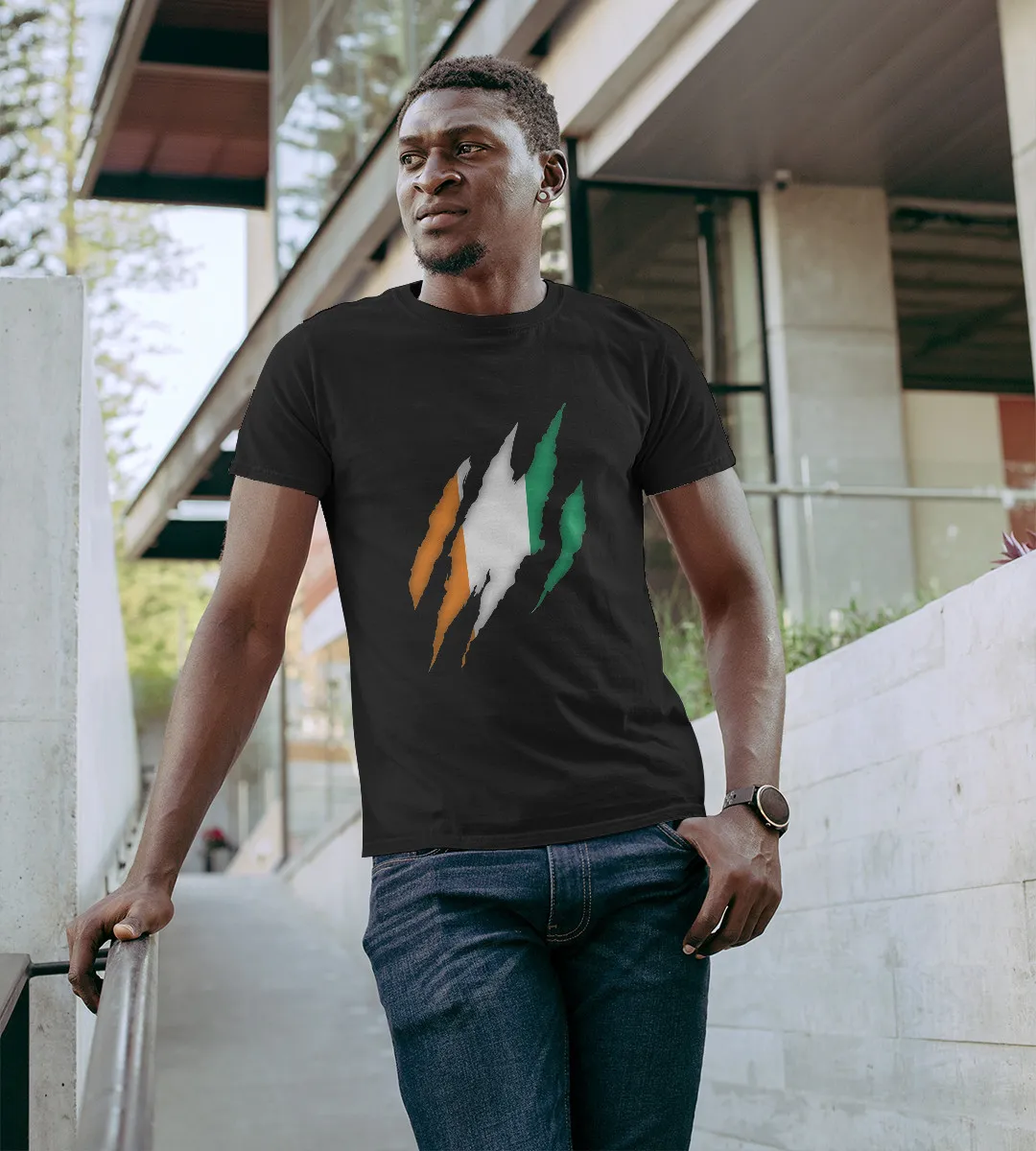 1sttheworld T-Shirt - Cote d'Ivoire Flag Scratch T-Shirt Black A35