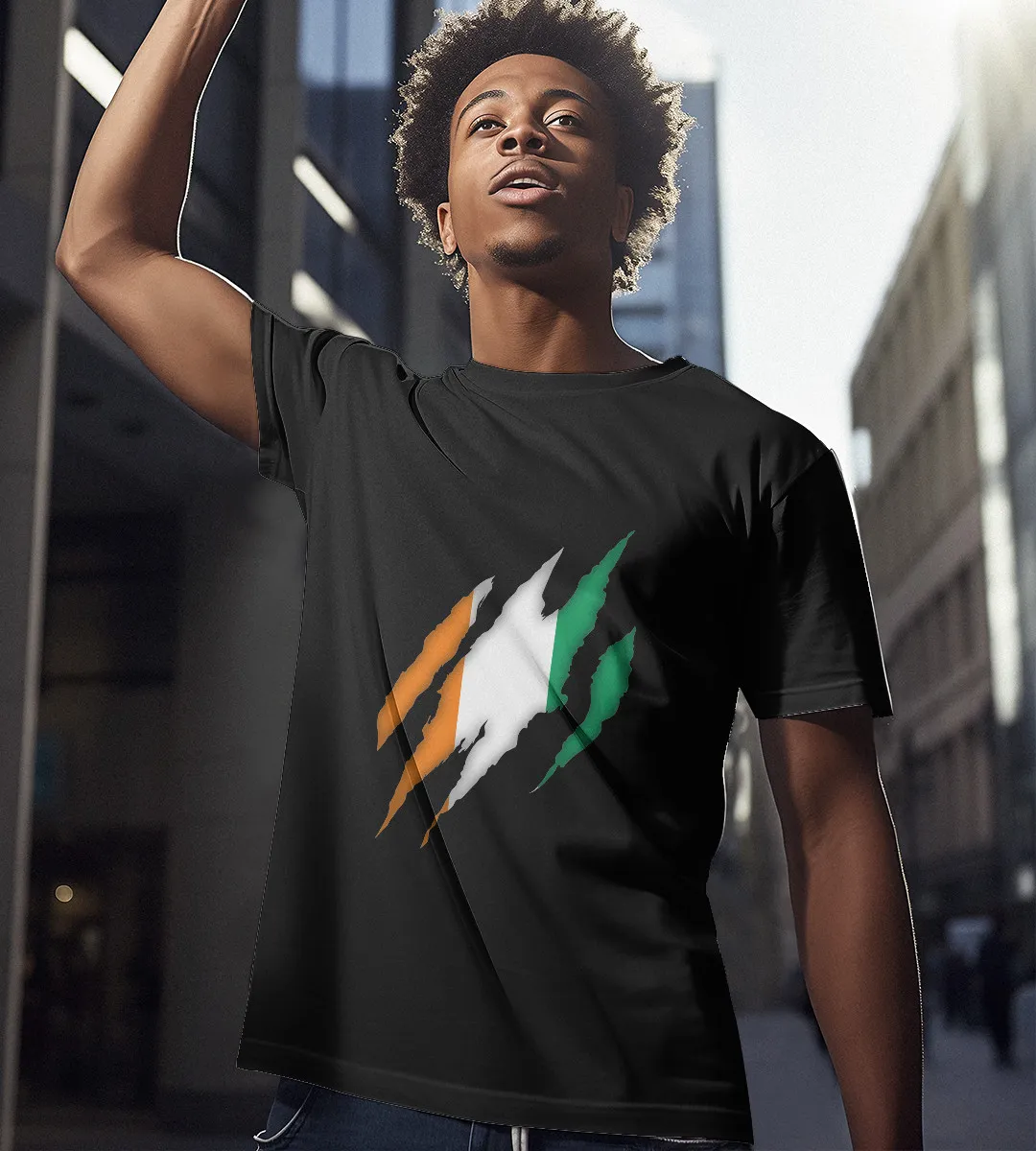 1sttheworld T-Shirt - Cote d'Ivoire Flag Scratch T-Shirt Black A35