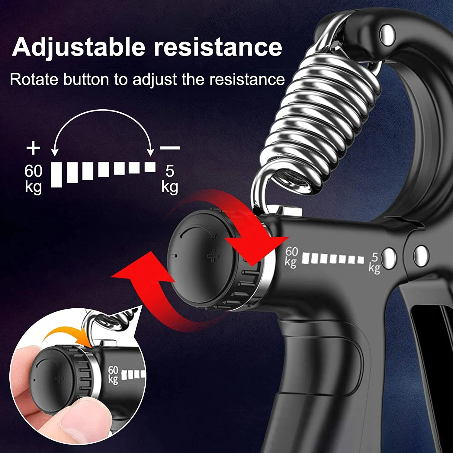 2 Pack Adjustable Hand Grip Strengthener for Hand Grip Strength and Wrist Rehabilitation (Resistance 5-60 kg)