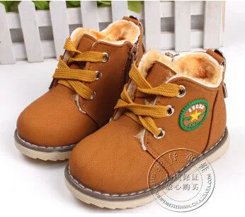 2017 new children's snow boots warm shoes for boys and girls thick cotton-padded ace-up boots comfort baby shoes Size 21-30