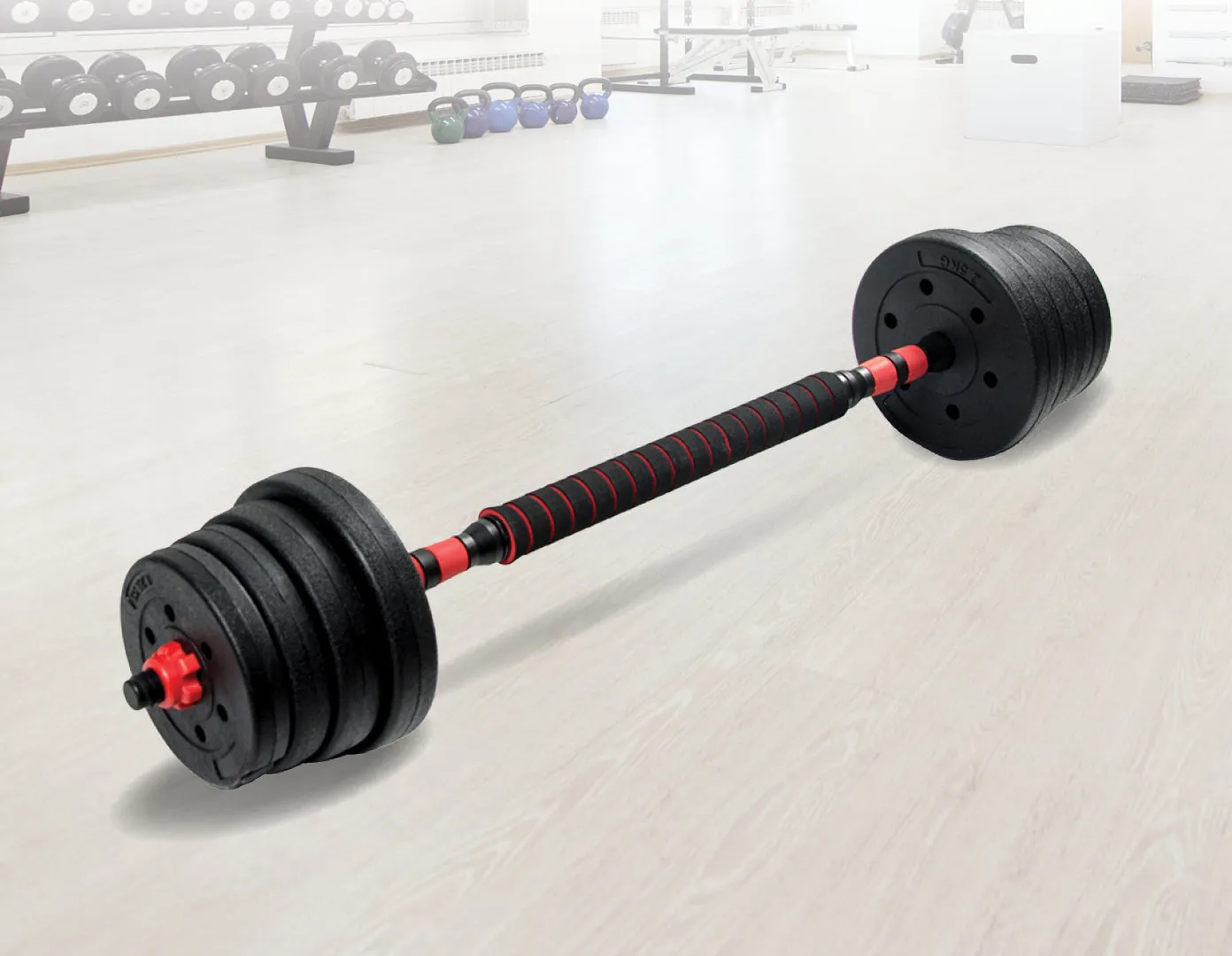 30kg Adjustable Rubber Dumbbell Barbell Set with Ergonomic Grip