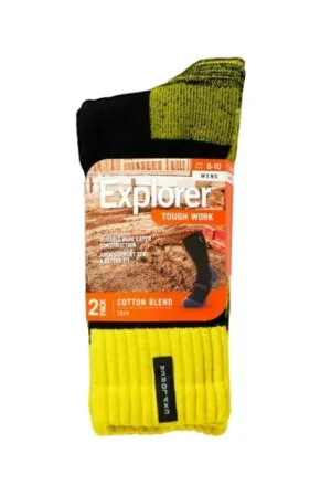 6 Pairs X Mens Explorer Original Cotton Crew Winter Tough Socks - Yellow/Black