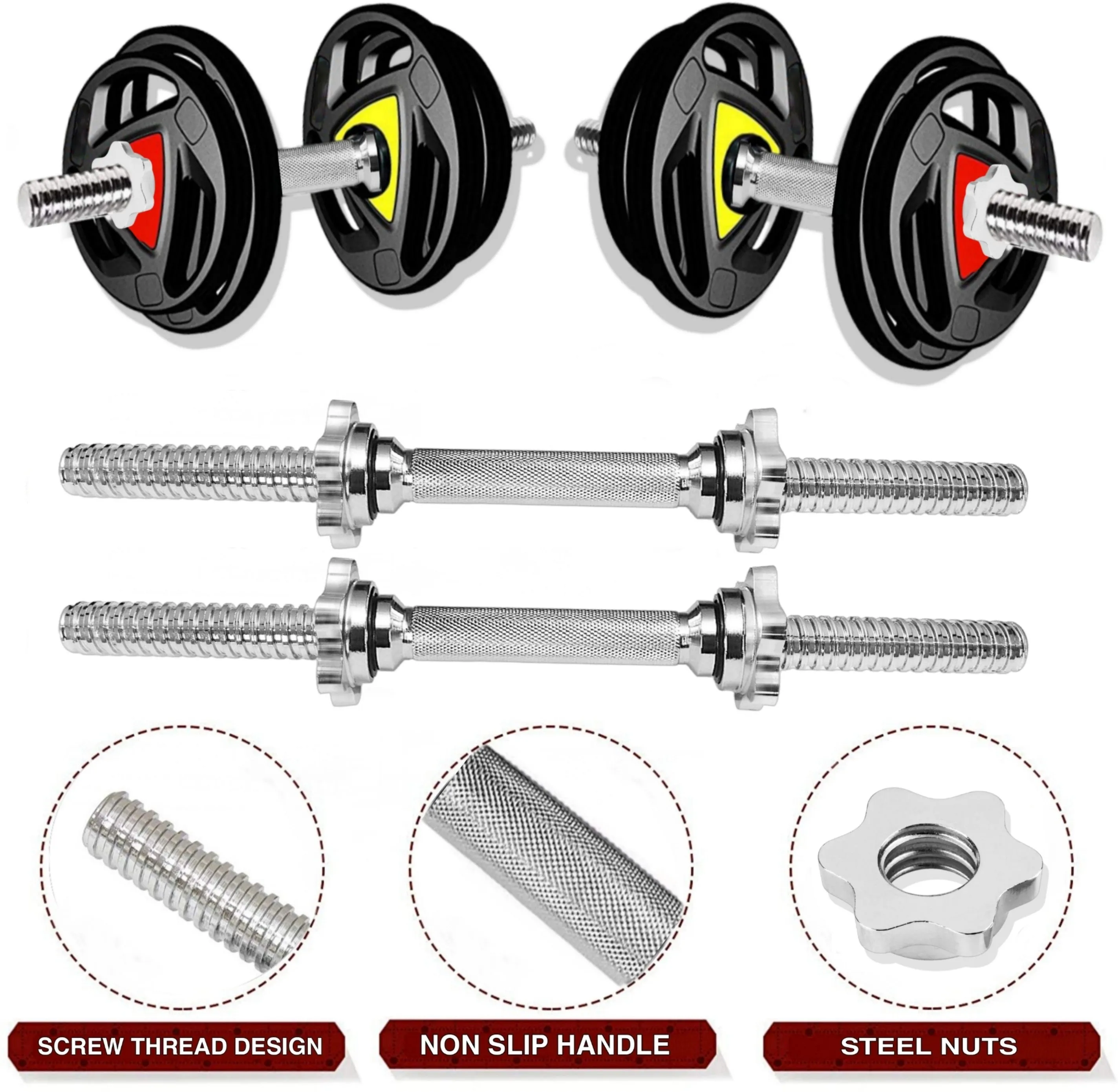 70KG GYM SET 4ft |5Ft Pair Star Nut Dumbbell |Rubber Coated Iron Plates & ACC(25MM)