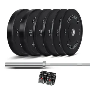 90kg Rubber Olympic Bumper Plate Set with Bar and Collars