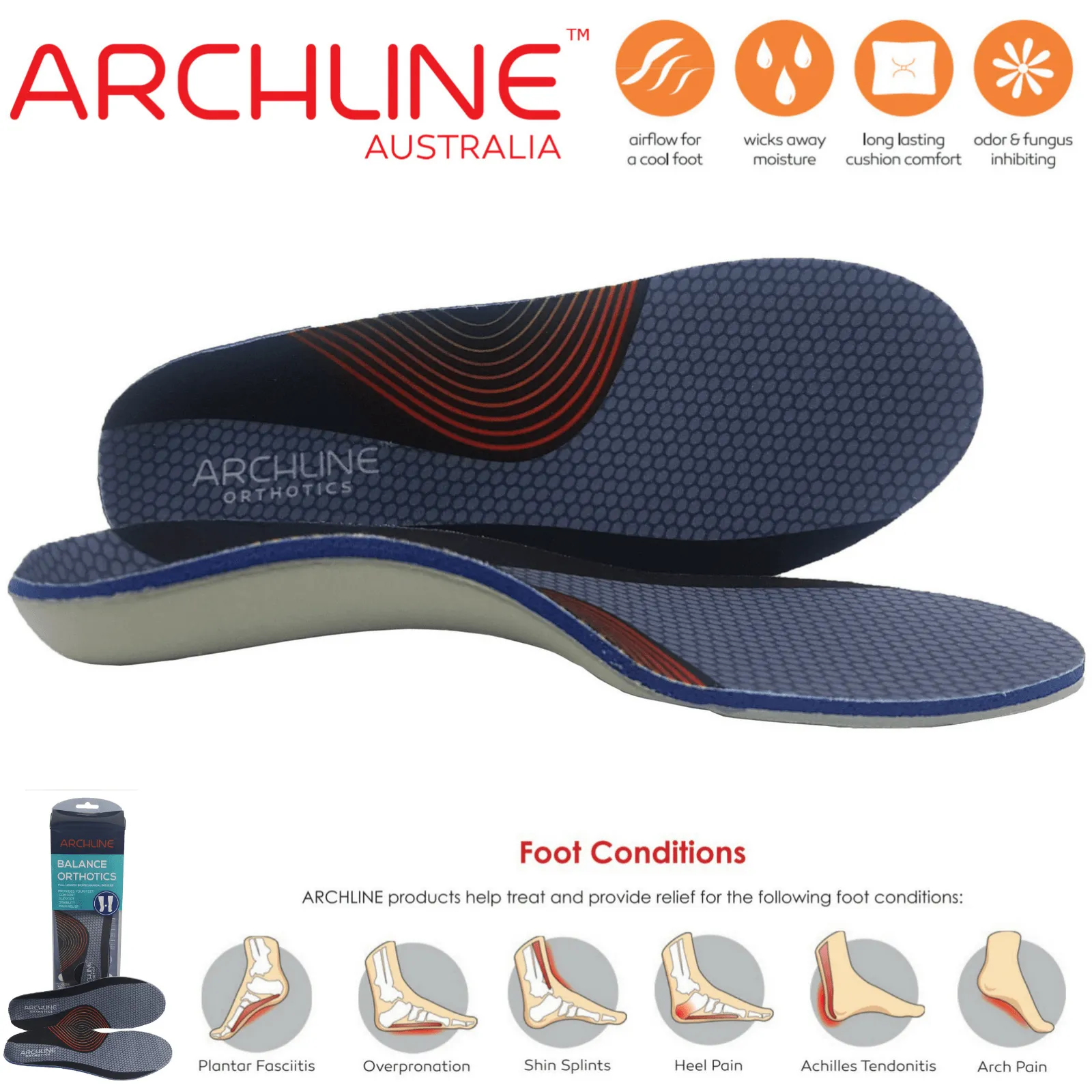 ARCHLINE Orthotics Insoles Balance Full Length Arch Support Pain Relief