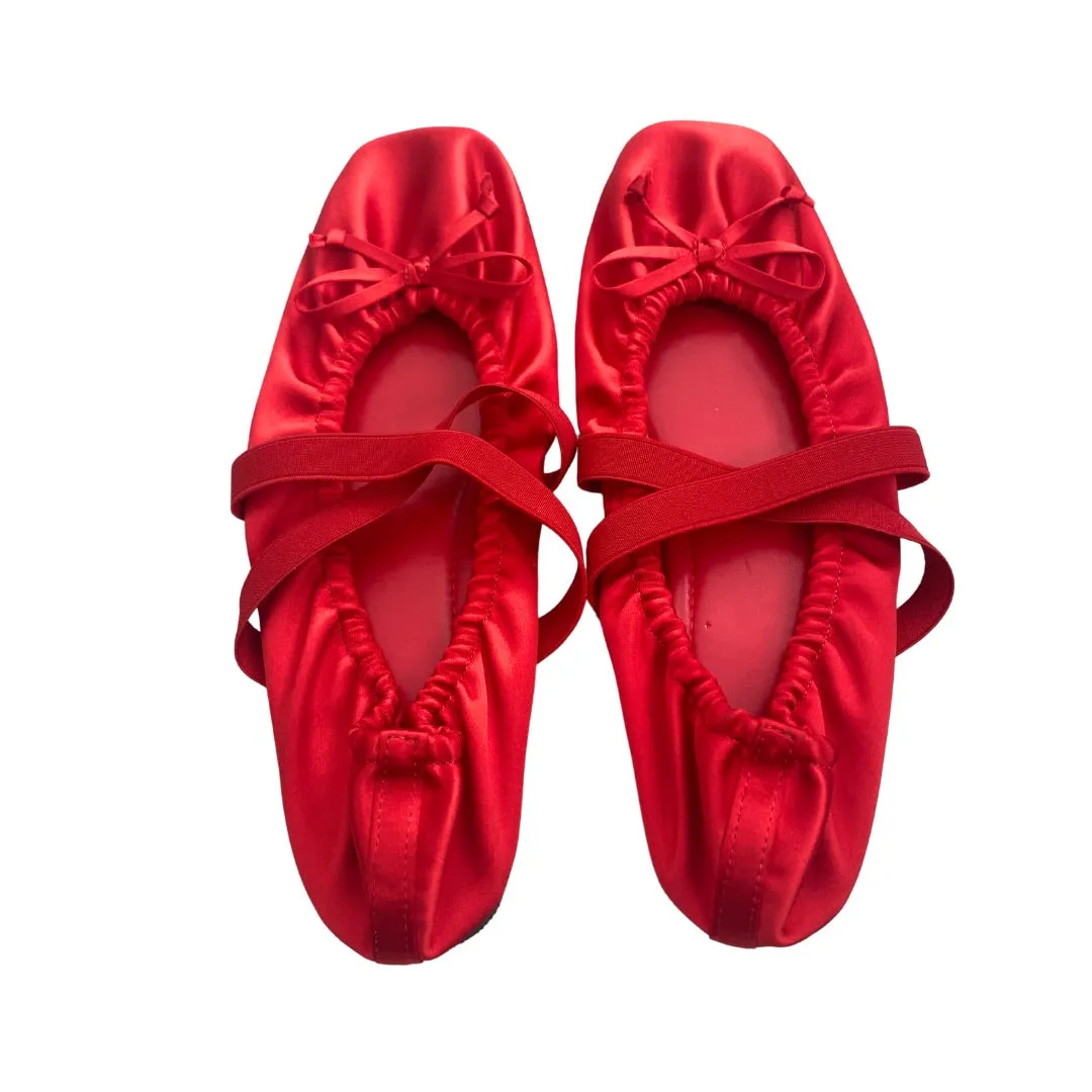 ASOS Ruched Criss Cross Strap Ballet Flats Red SIZE 41