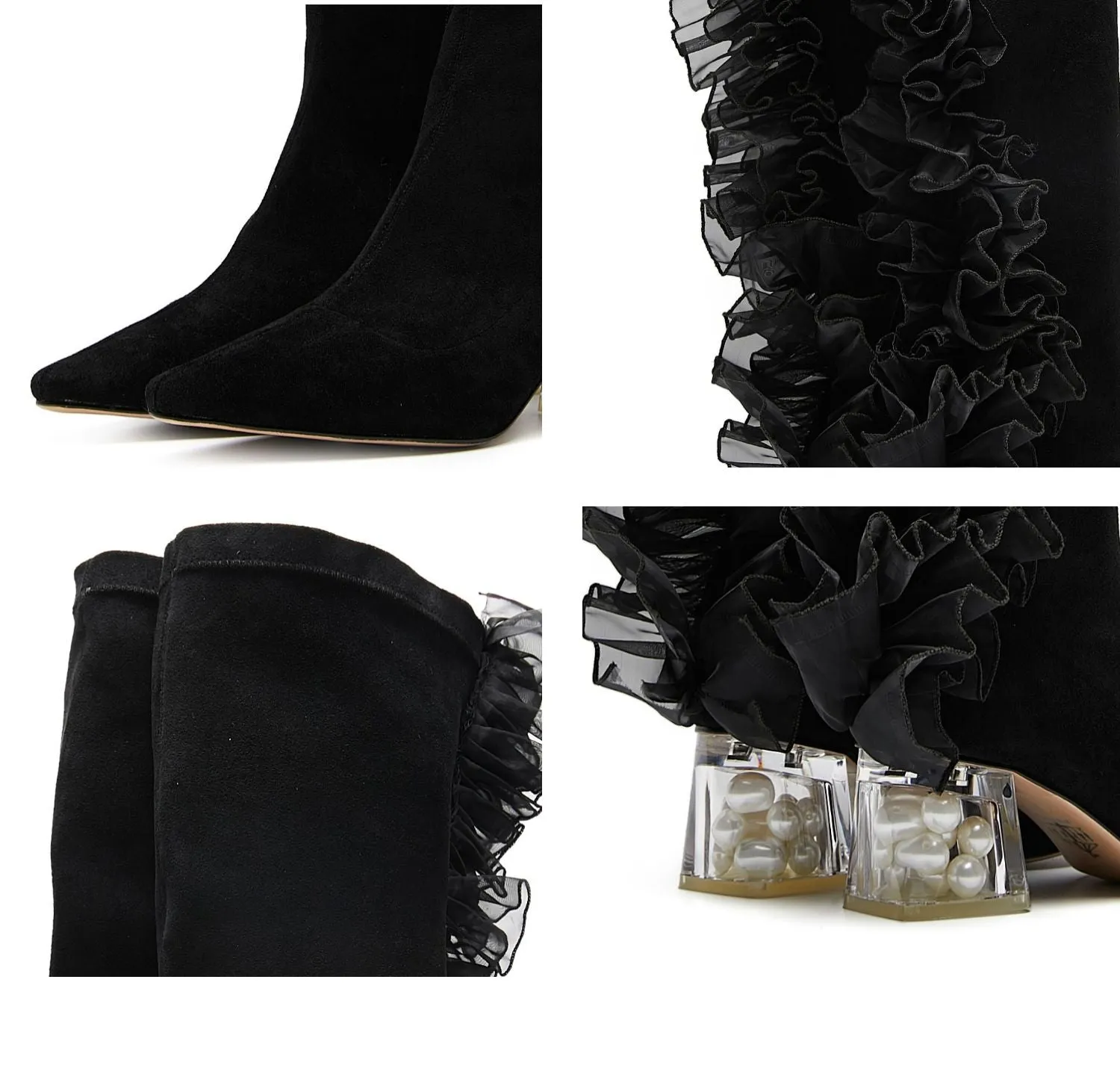 B-FEI original design tone elastic leg boots over the knee dark lace retro middle heel- Lami