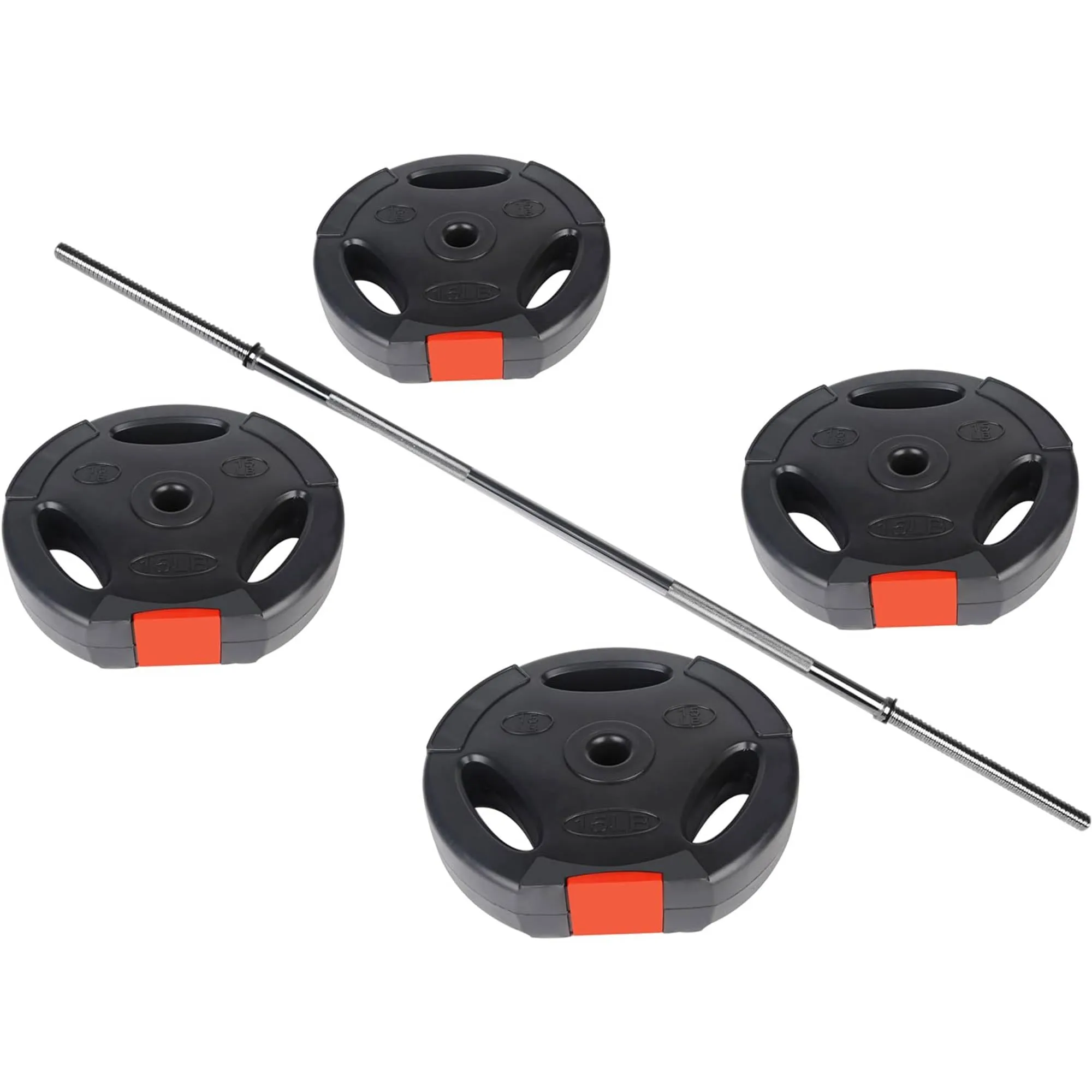 BalanceFrom Standard Coded Olympic Barbell 60 Pound Weight Plate Set, Black