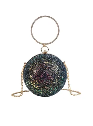 Ball Shape Rhinestone Evening Purse with Top Handle and Chain