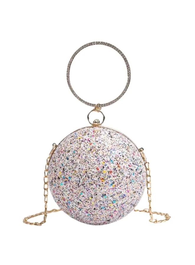 Ball Shape Rhinestone Evening Purse with Top Handle and Chain