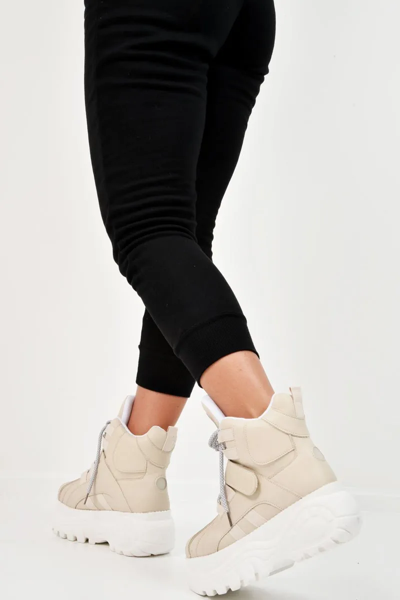 Beige Extreme Sole Chunky Lace Up Boots - Jaxson