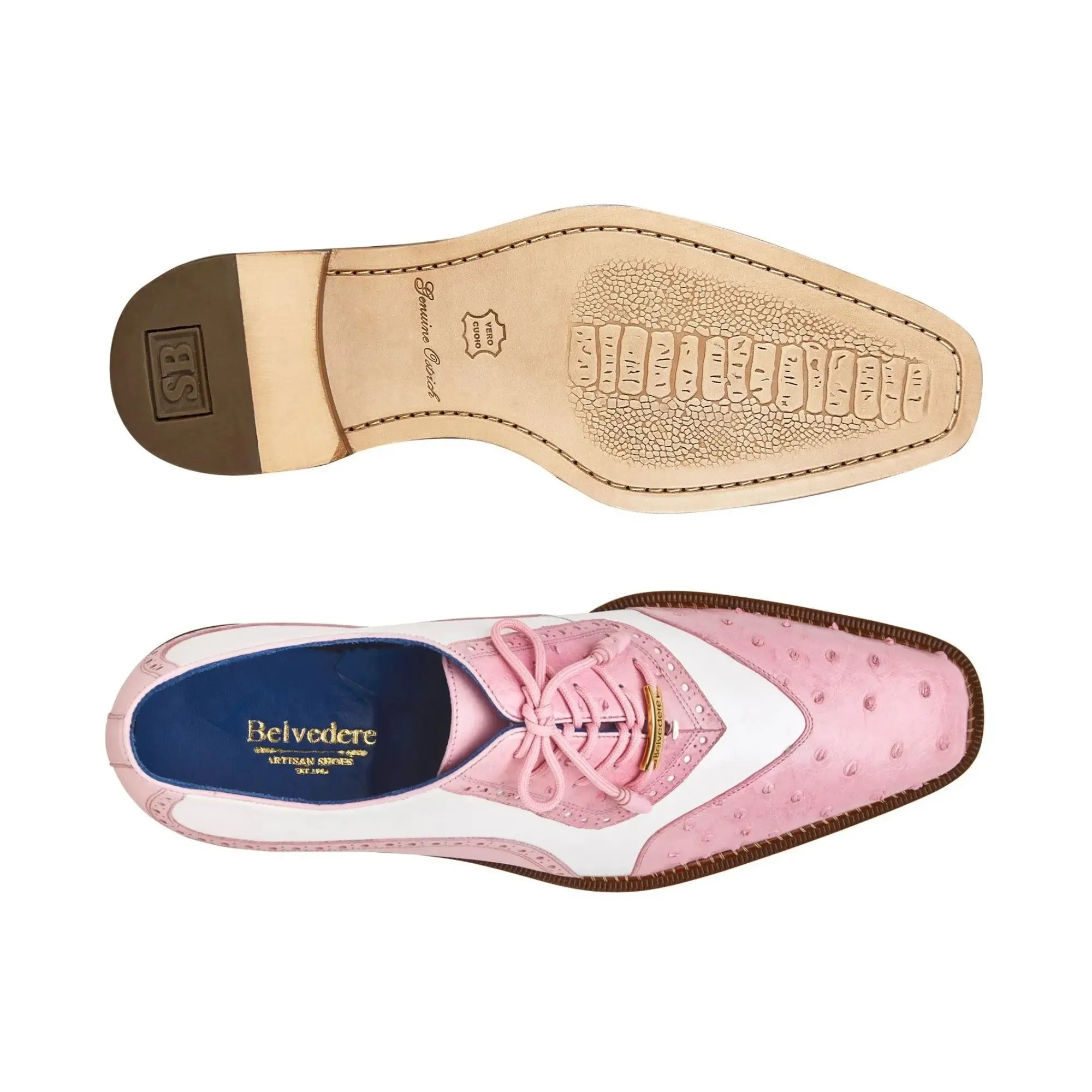 Belvedere Sesto in Rose Pink / White Alligator Calf Oxfords