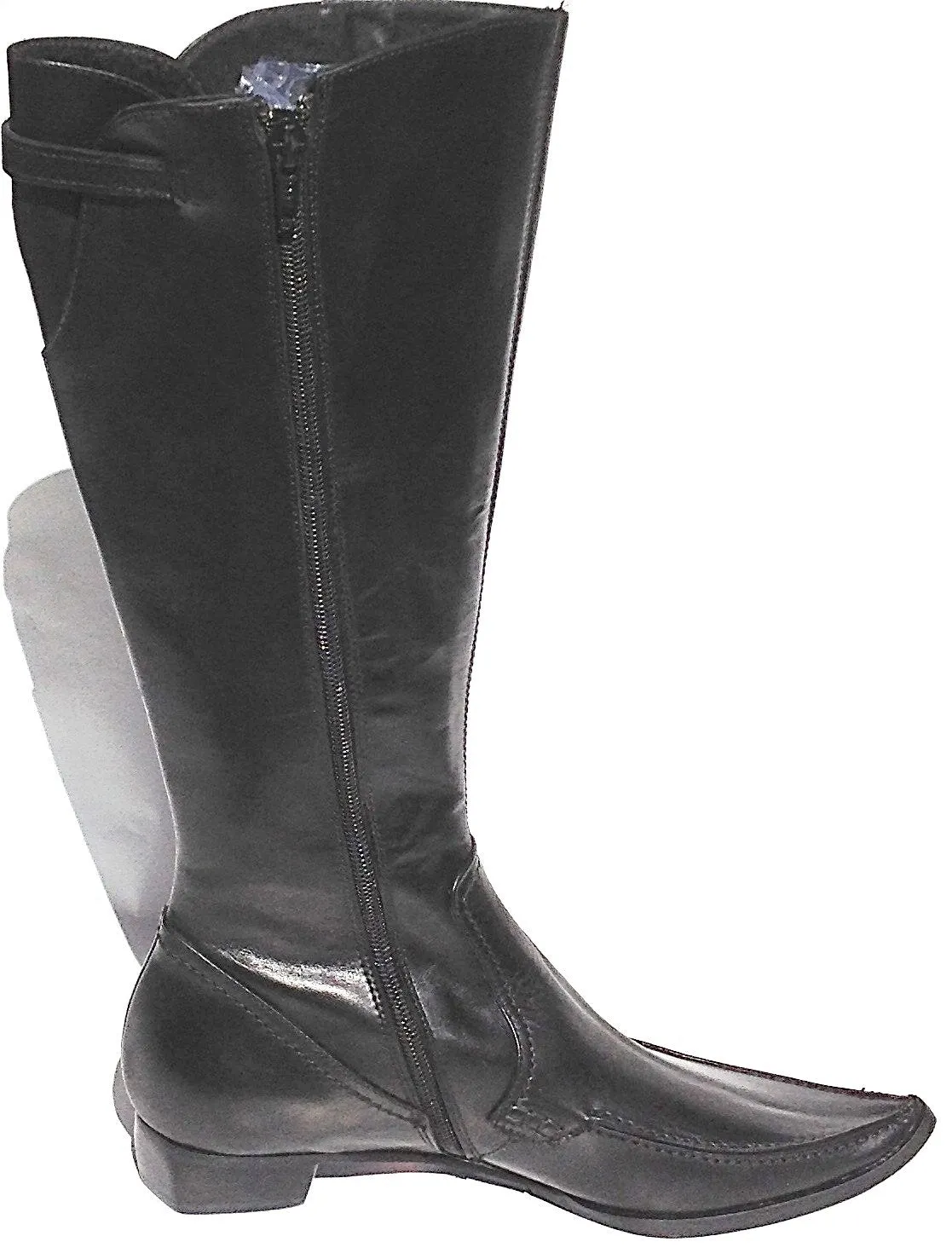 Black Italian leather flat boots with pointy toes