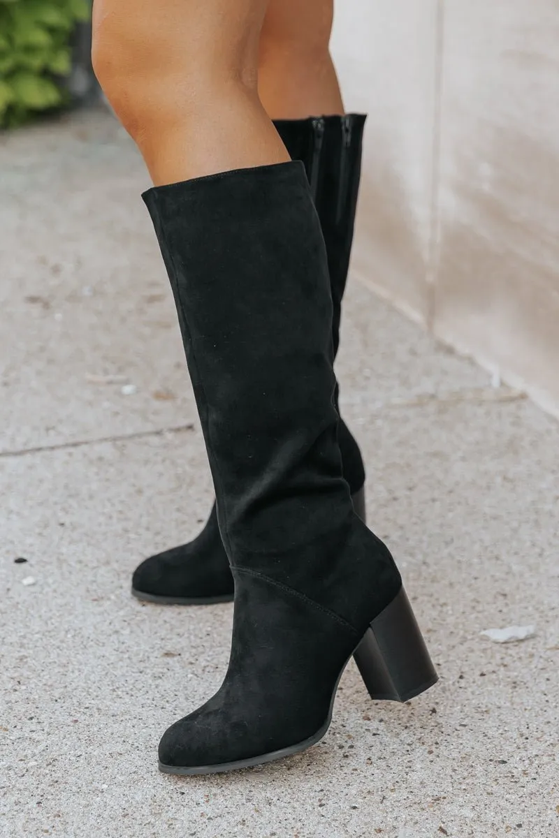 Black Suede Knee High Boots