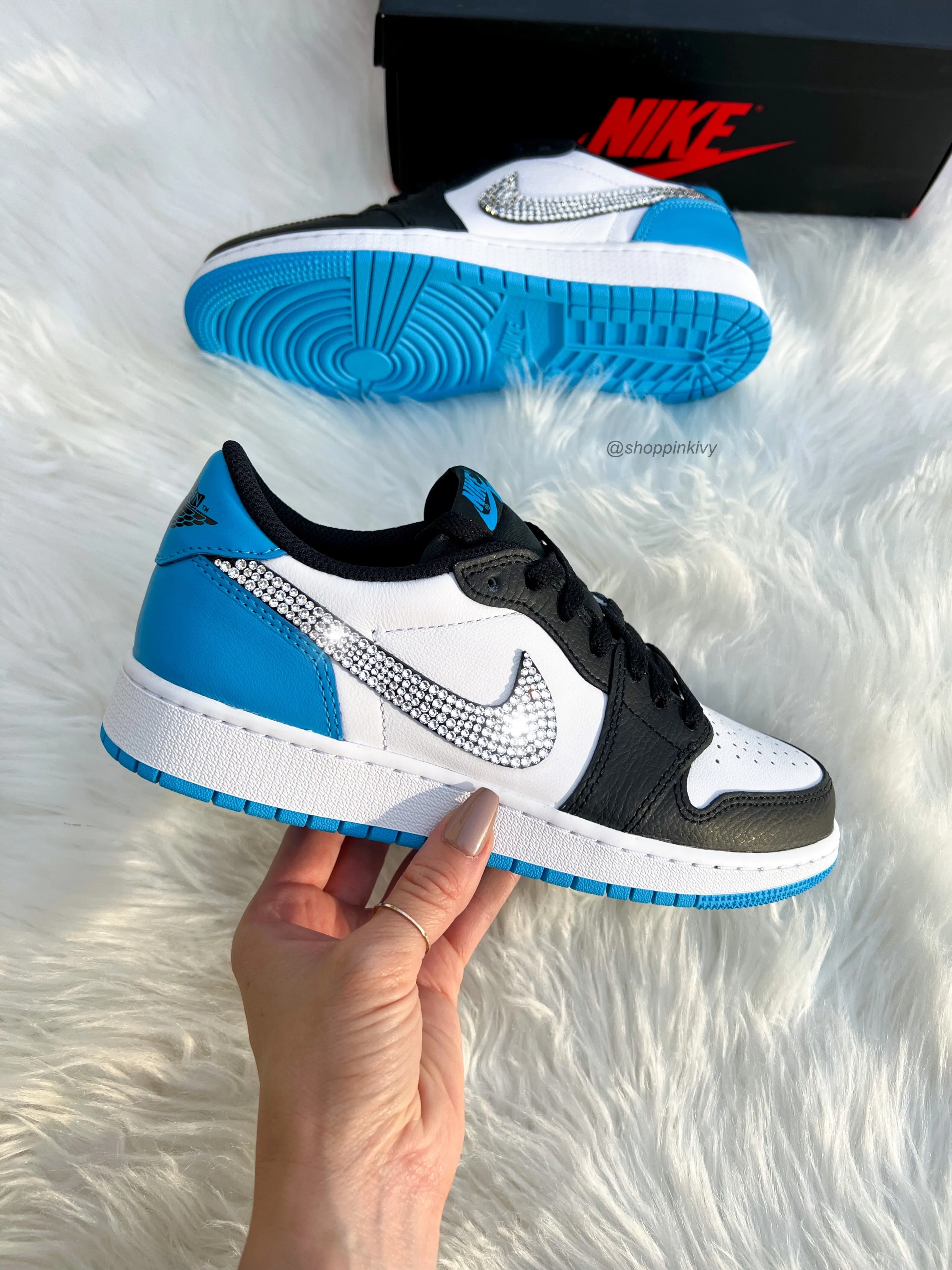 Blue Swarovski Women’s Air Jordan Retro 1 Low OG Shoes