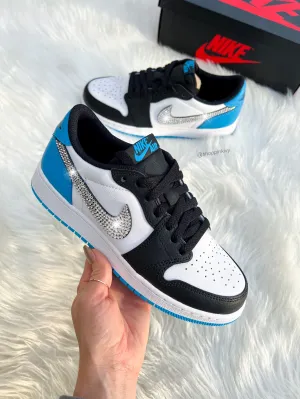 Blue Swarovski Women’s Air Jordan Retro 1 Low OG Shoes