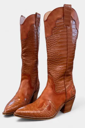 Brown Croc Western Cowboy Boots