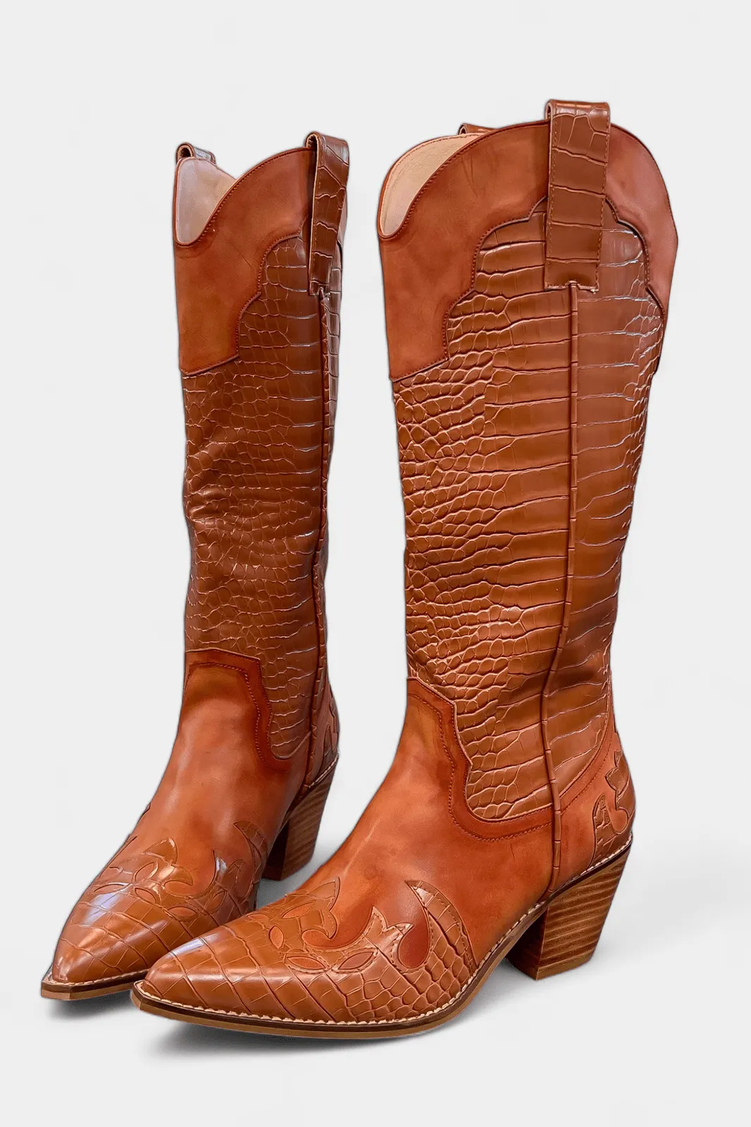 Brown Croc Western Cowboy Boots