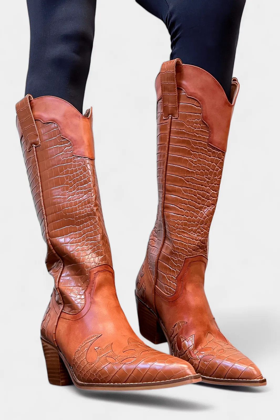 Brown Croc Western Cowboy Boots