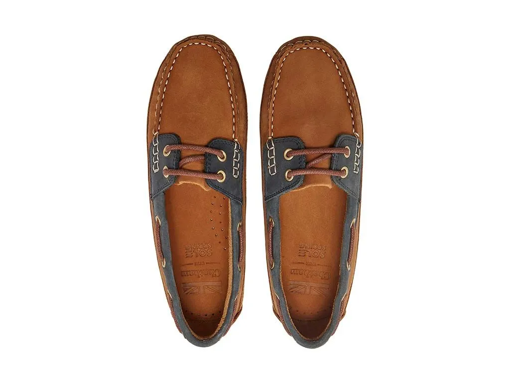 CHATHAM Ladies Cromer Driving Moccasins - Tan/Navy