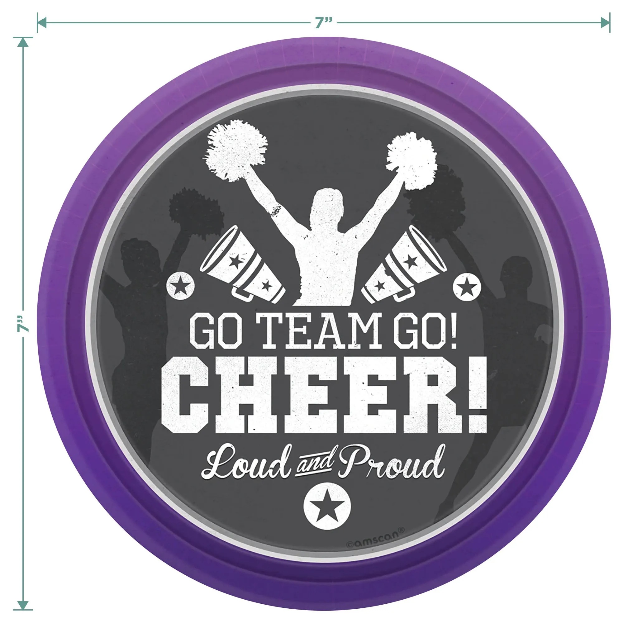 Cheer Party Supplies - Purple Cheerleader Paper Dessert Plates and Beverage Napkins for Pom Squad, School Spirit, and Cheerleading Party Decorations (Serves 16)