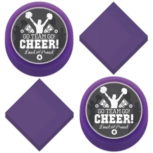 Cheer Party Supplies - Purple Cheerleader Paper Dessert Plates and Beverage Napkins for Pom Squad, School Spirit, and Cheerleading Party Decorations (Serves 16)