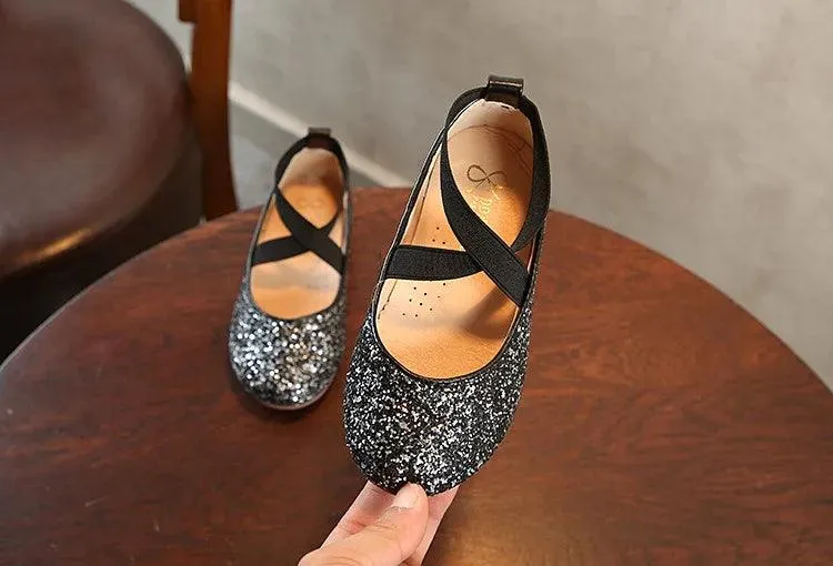 Children's Casual Shoes - Glitter Leather, Soft Shiny Flats - TSS322