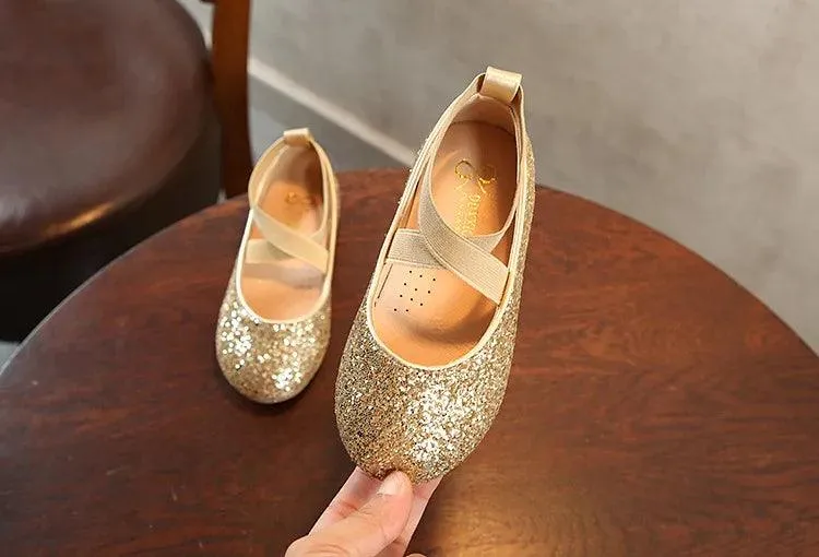 Children's Casual Shoes - Glitter Leather, Soft Shiny Flats - TSS322