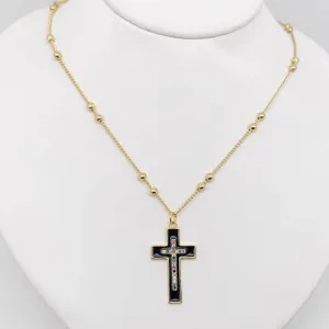 Colored Cubic Zirconia Enamel Black Cross 50MM