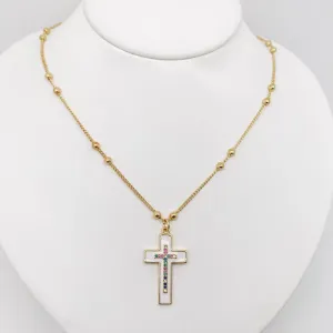 Colored Cubic Zirconia Enamel White Cross 50MM