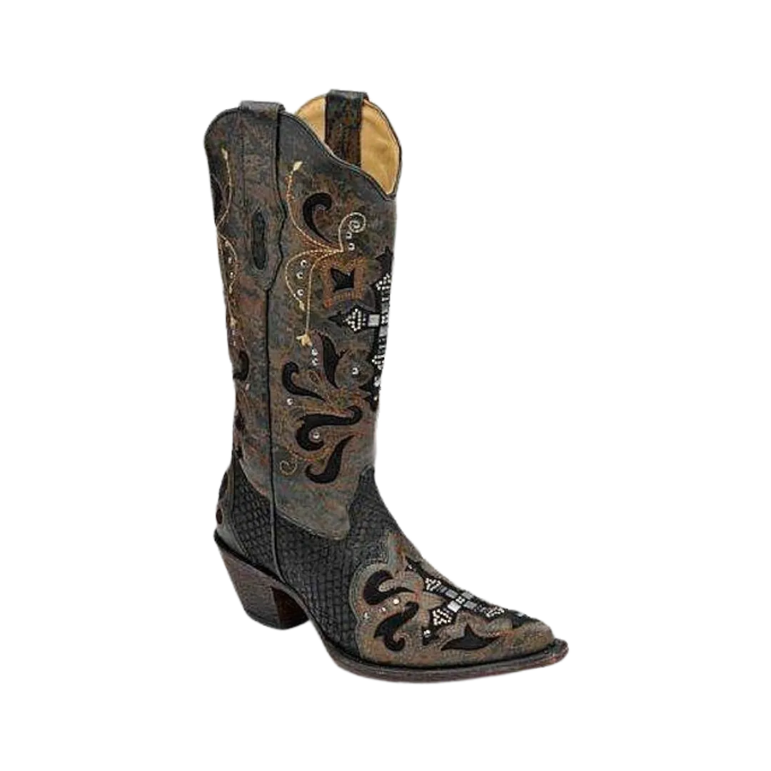 Corral Boots Women's Cross Black Python Crystal Boot