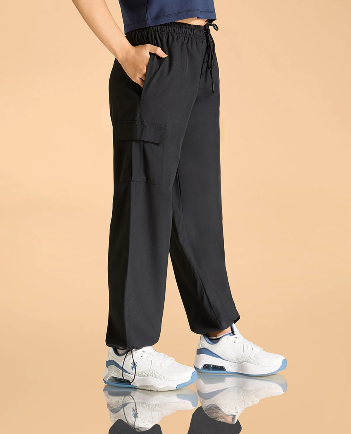 Cotton Crop Top and Mid Rise Solid Lightweight Cargo Pants Set