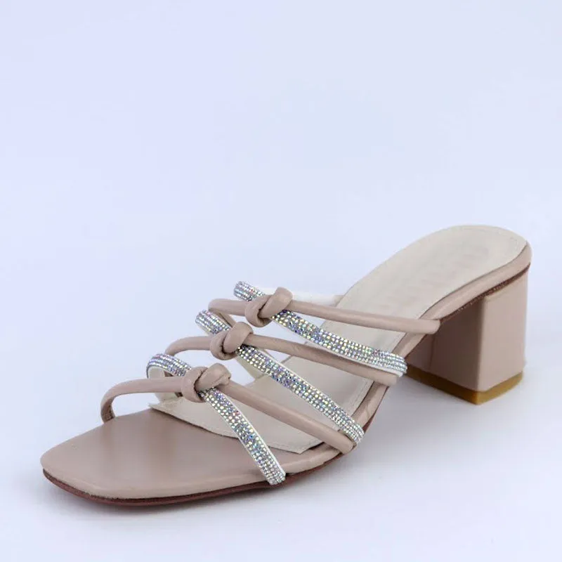 Criss Cross Knot Rhinestone Strap Women Chunky Heels Causal Sandal