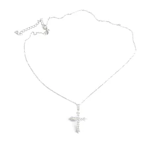 Cross silver necklace with white CZ