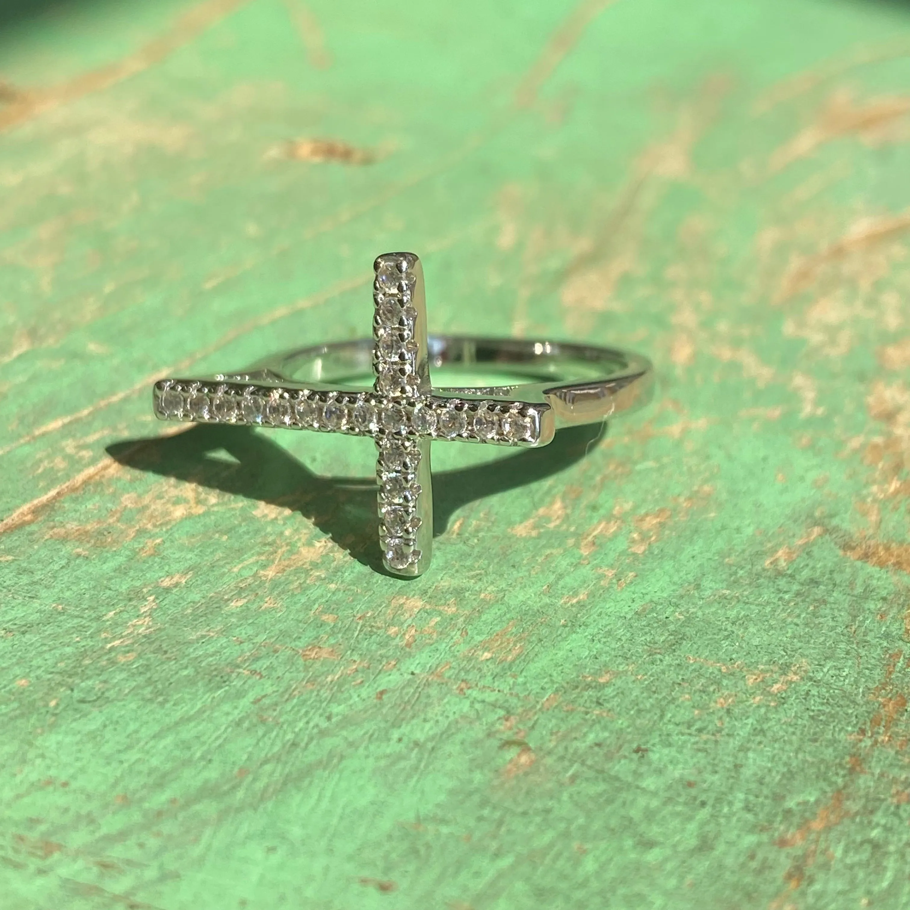 Cubic Zirconia Cross Ring