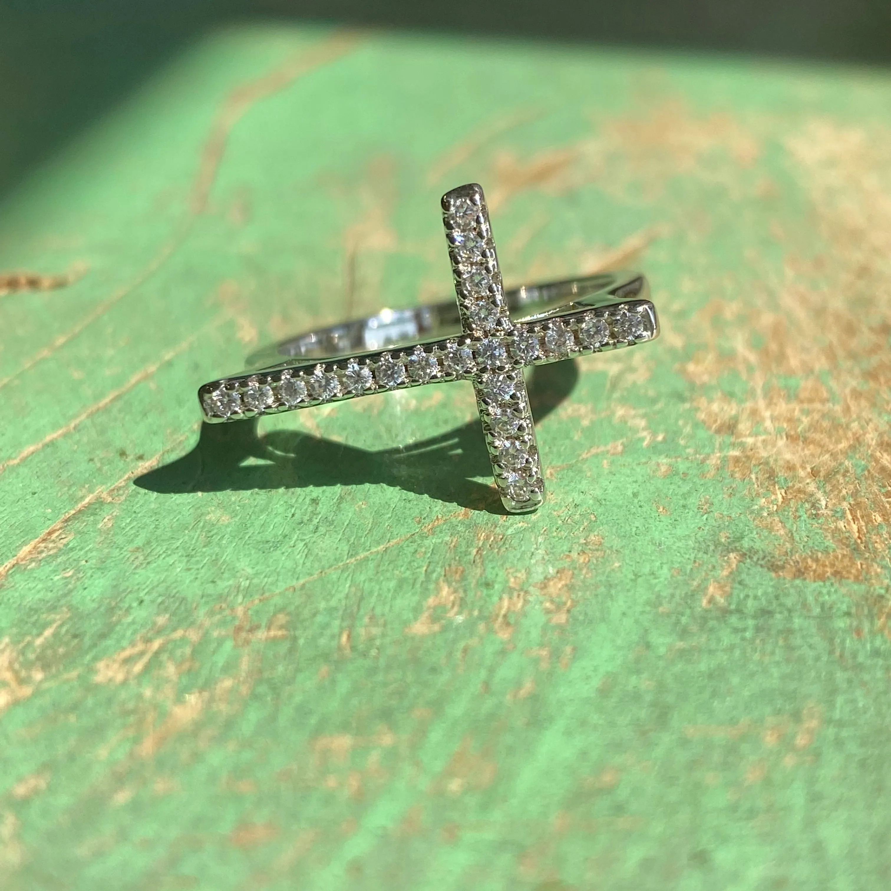 Cubic Zirconia Cross Ring