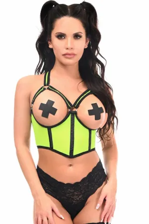 Daisy Corsets Lavish Neon Green Underwire Open Cup Mesh Cincher w/Criss Cross Back