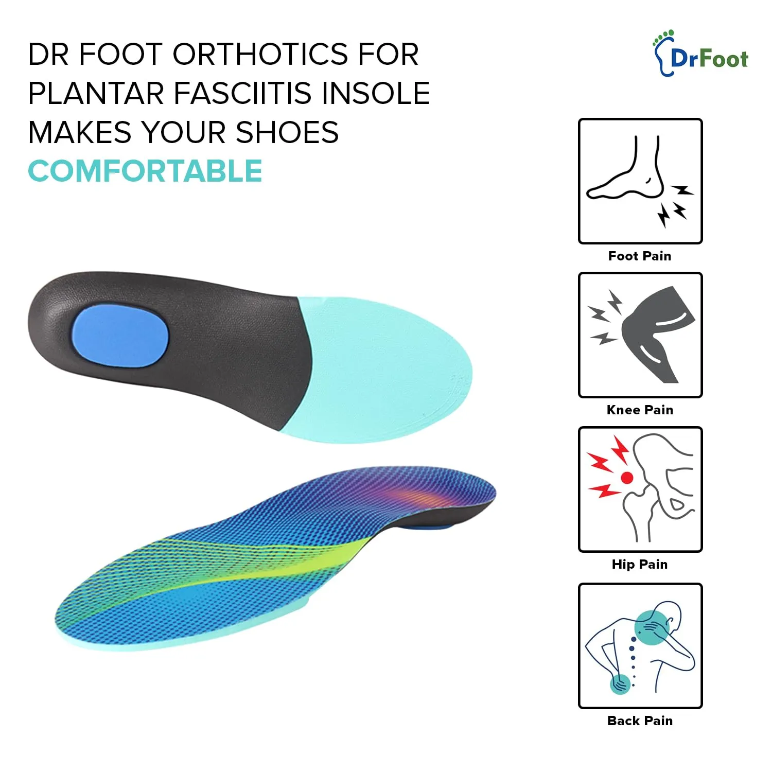 Dr Foot | Insole for Shoes Men | Arch Support for Flat Feet | Flat Feet Arch Support Insole|Shoe Insole|Gel Insoles for Men|Plantar Fasciitis|Slim Back Pain Relief Product|Orthotics|Large-Pack Of 3