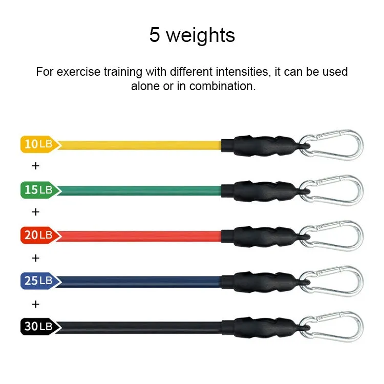 E1107 11 in 1 100lbs Natural Latex Five-point Buckle Household Pull Rope Resistance Band Fitness Equipment Set