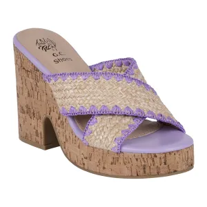 Elsa Lilac Woven Cross Strap Wooden Platform Heeled Sandals