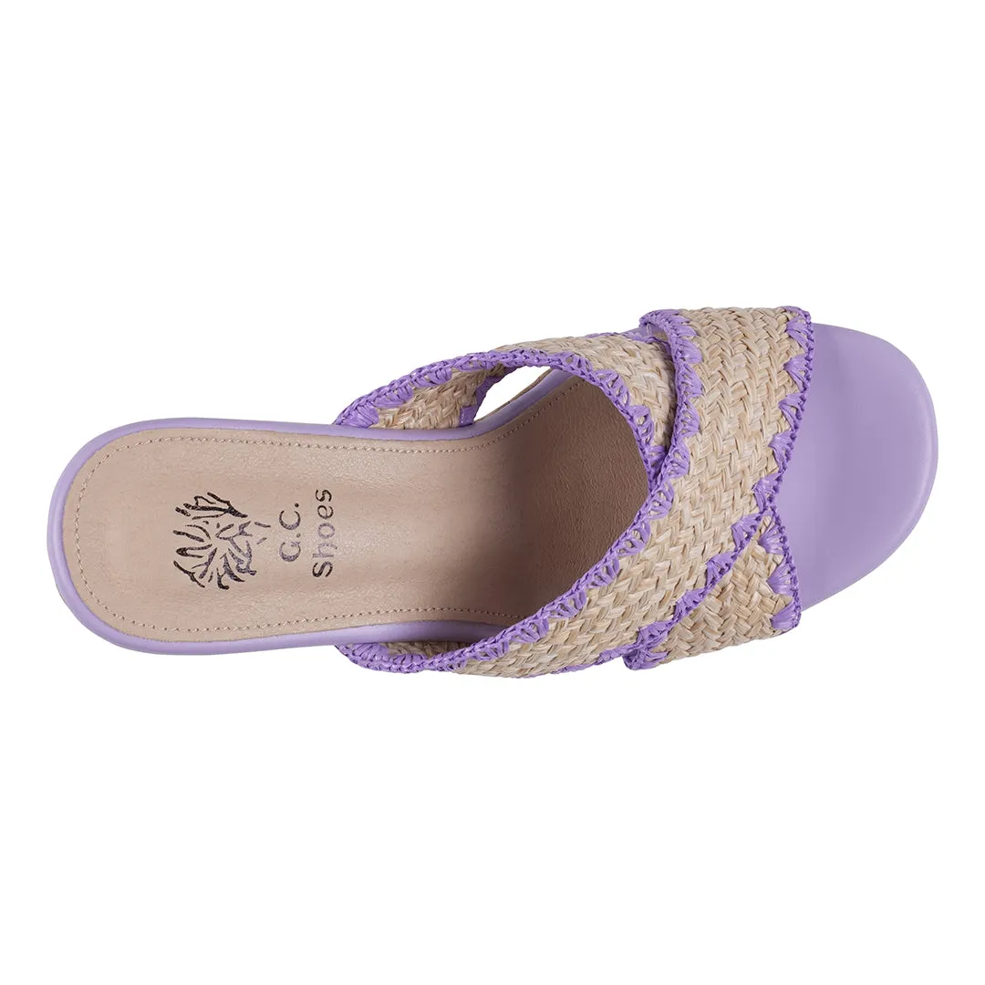 Elsa Lilac Woven Cross Strap Wooden Platform Heeled Sandals