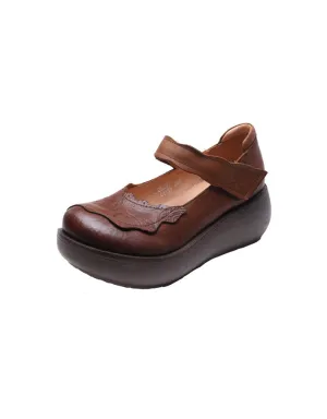 Embossed Comfortable Wide Toe Box Retro Wedges