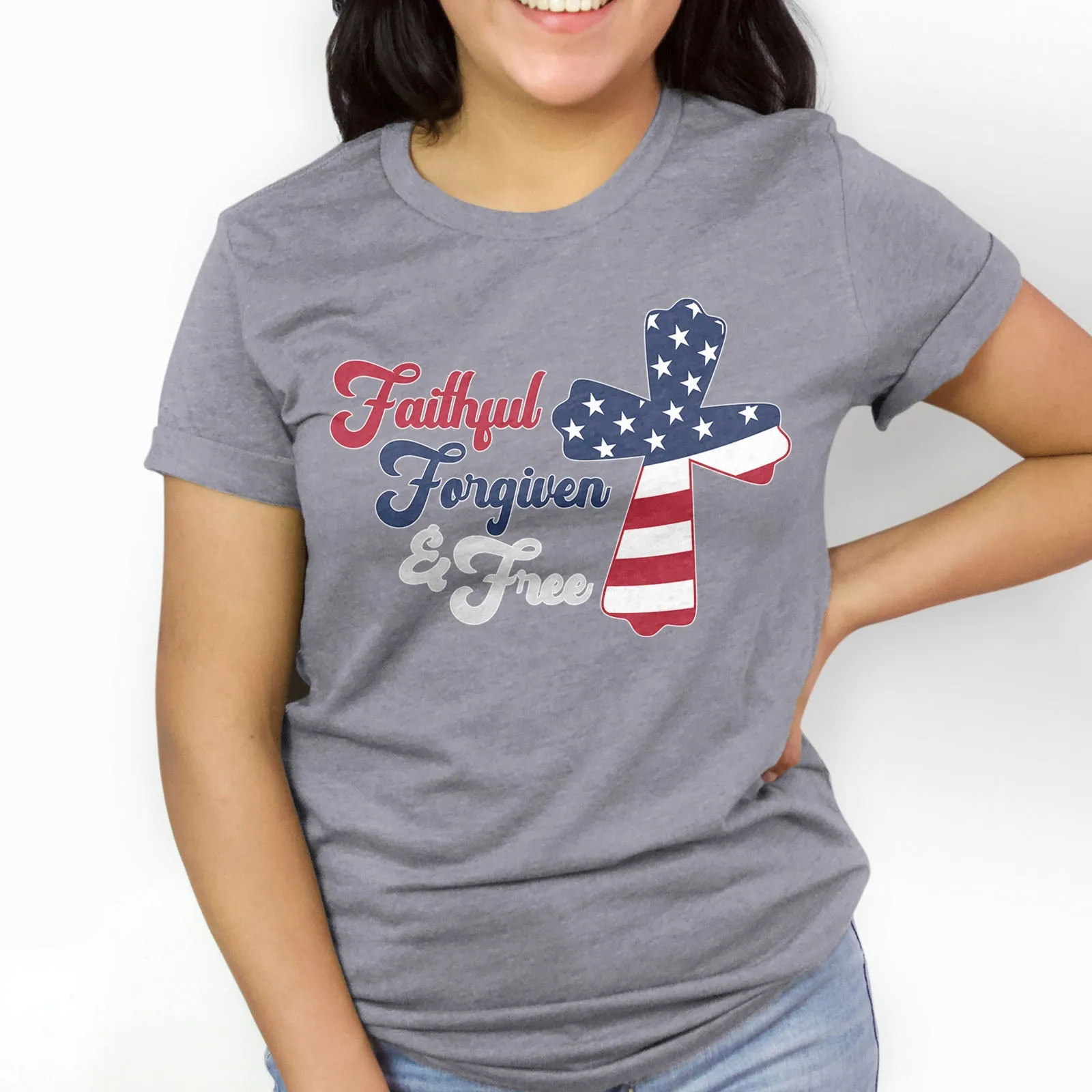 Faithful Forgiven & Free Patriotic Cross Tee