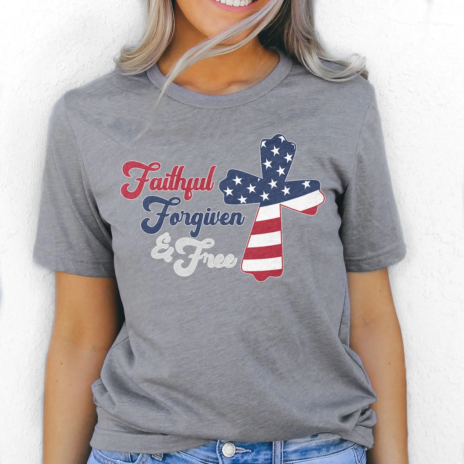 Faithful Forgiven & Free Patriotic Cross Tee