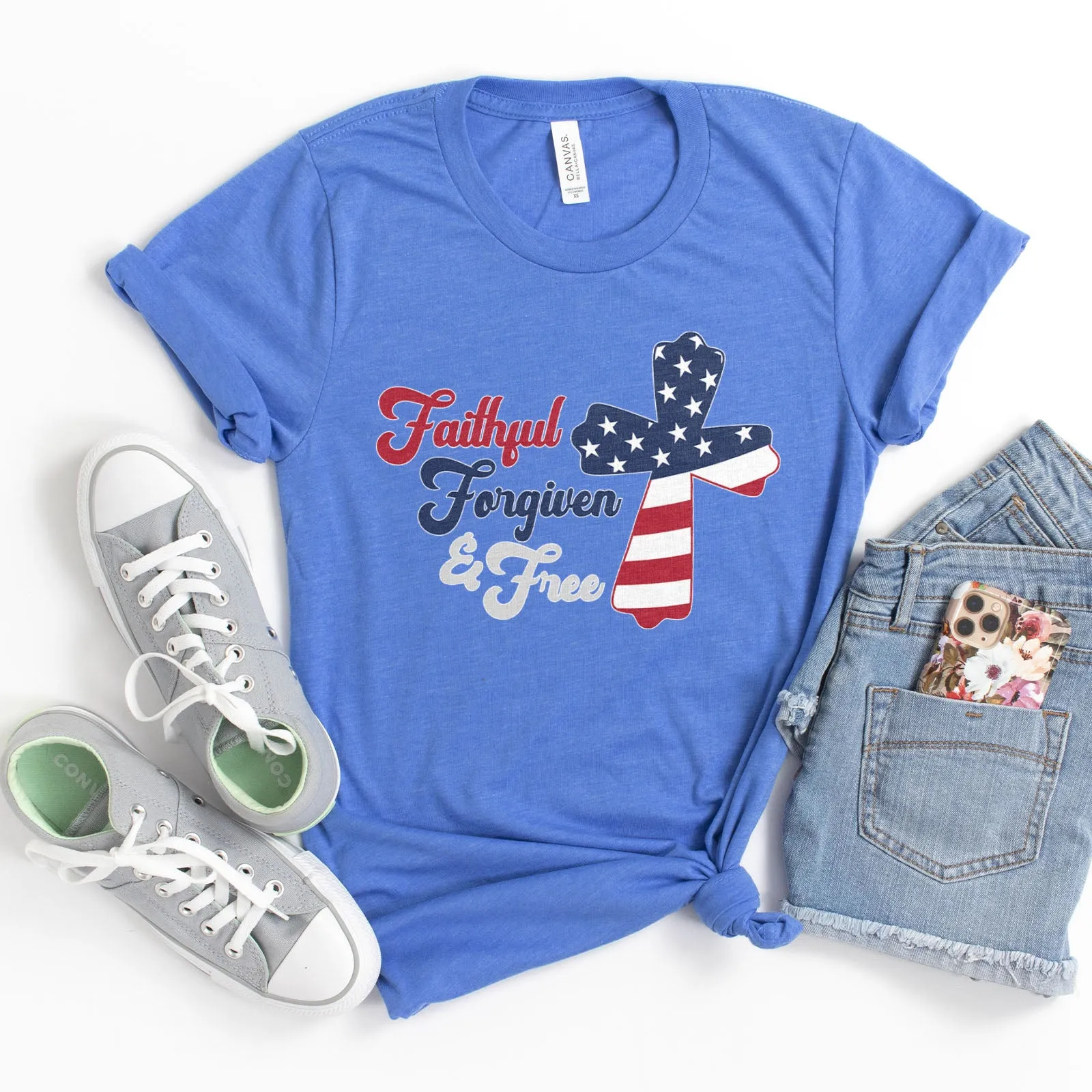 Faithful Forgiven & Free Patriotic Cross Tee