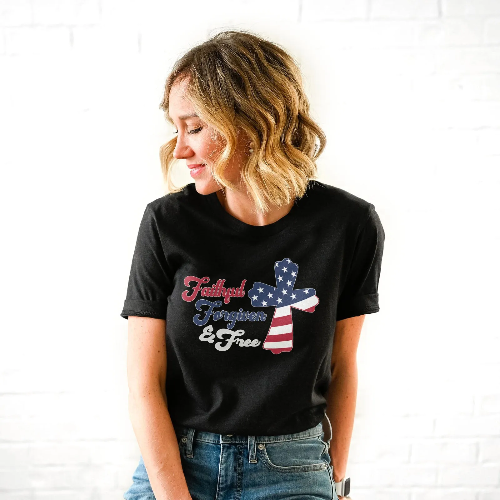 Faithful Forgiven & Free Patriotic Cross Tee