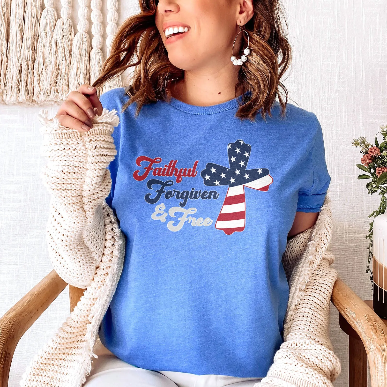 Faithful Forgiven & Free Patriotic Cross Tee