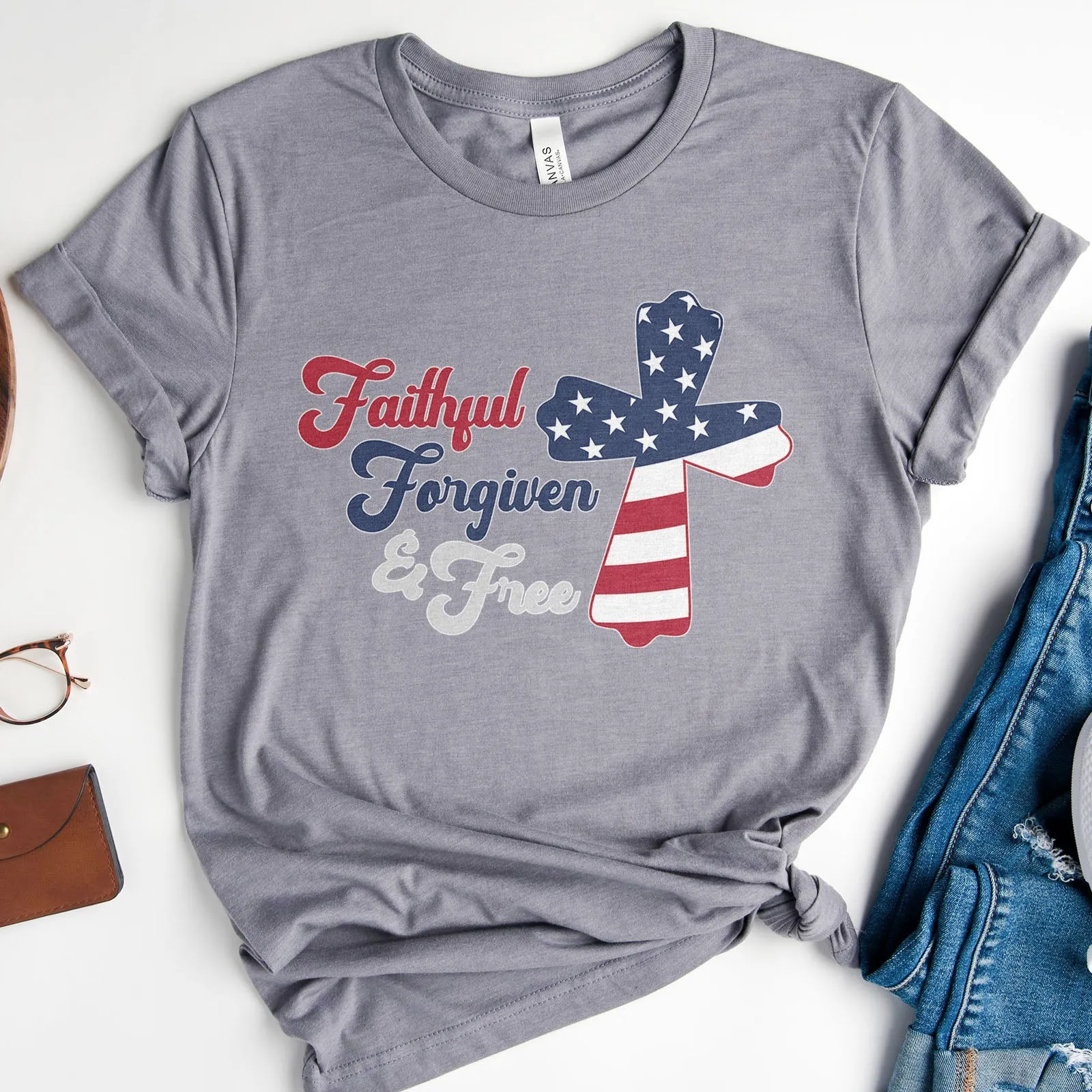 Faithful Forgiven & Free Patriotic Cross Tee